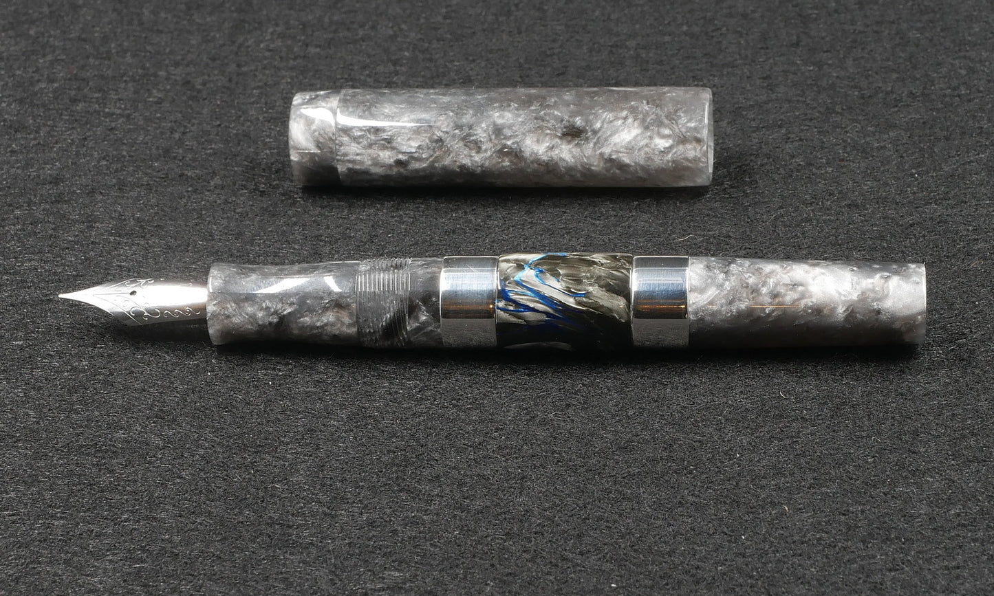 Thompson Orville - Medium - Granite acrylic, Tibaldi celluloid, Sterling silver - #6 nib