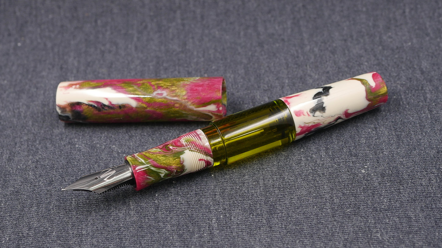 Townsend - Large - Carolina Pen Company Ivory rose garden resin - syringe filler - #8 and #6 nib