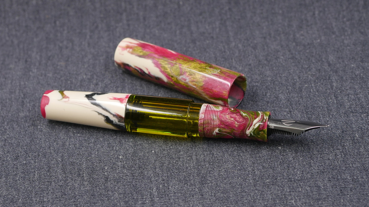 Townsend - Large - Carolina Pen Company Ivory rose garden resin - syringe filler - #8 and #6 nib