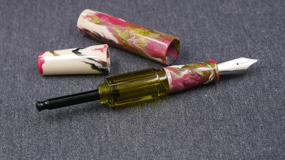 Townsend - Large - Carolina Pen Company Ivory rose garden resin - syringe filler - #8 and #6 nib