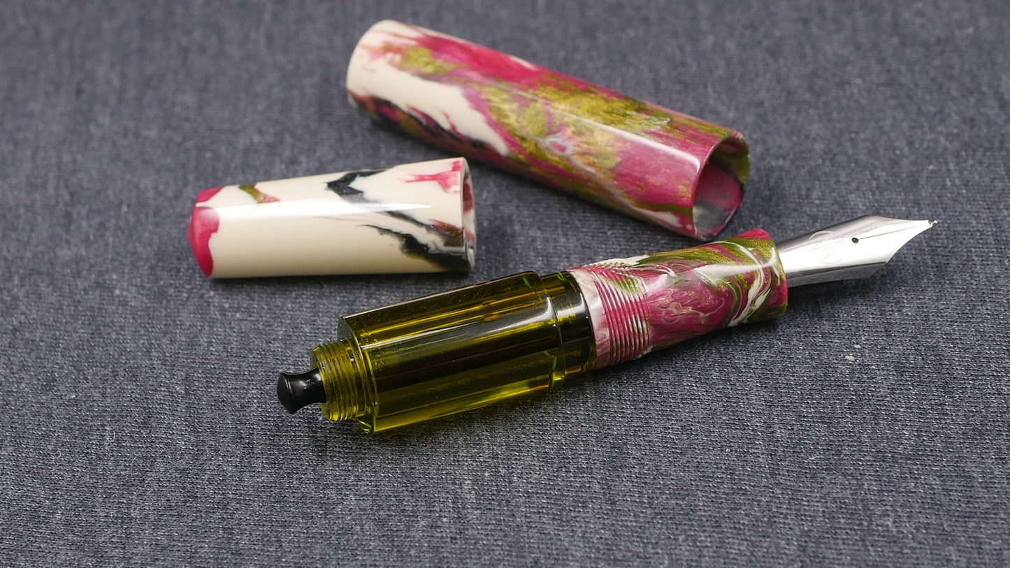 Townsend - Large - Carolina Pen Company Ivory rose garden resin - syringe filler - #8 and #6 nib