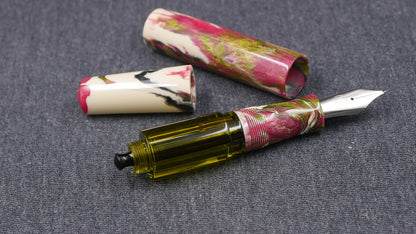 Townsend - Large - Carolina Pen Company Ivory rose garden resin - syringe filler - #8 and #6 nib