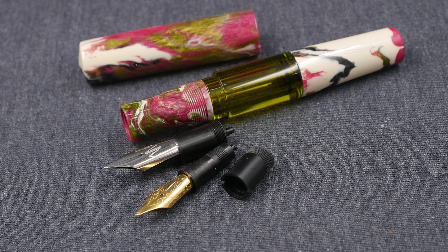 Townsend - Large - Carolina Pen Company Ivory rose garden resin - syringe filler - #8 and #6 nib