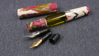 Townsend - Large - Carolina Pen Company Ivory rose garden resin - syringe filler - #8 and #6 nib