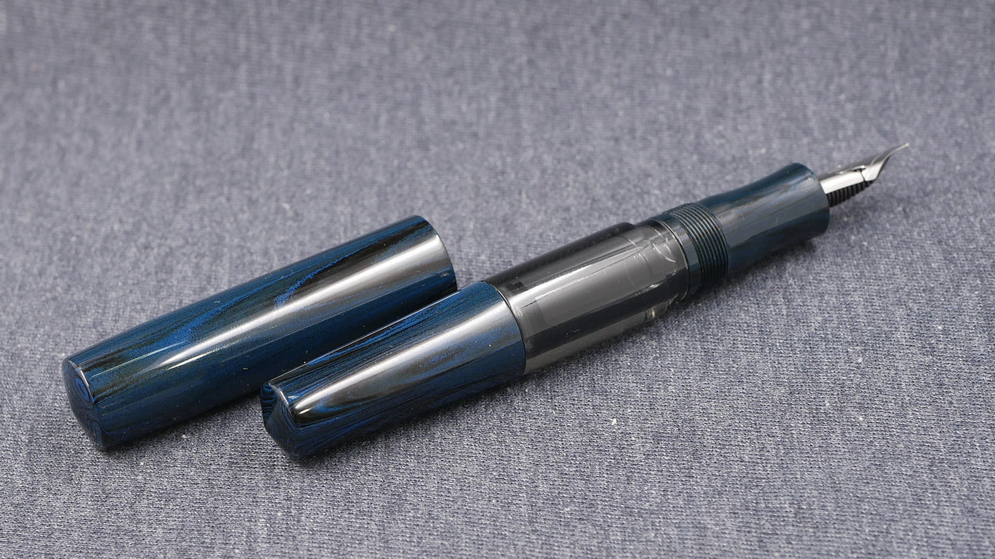 Townsend - Large – Nikko Blue ripple ebonite - syringe filler - #8 and #6 nib