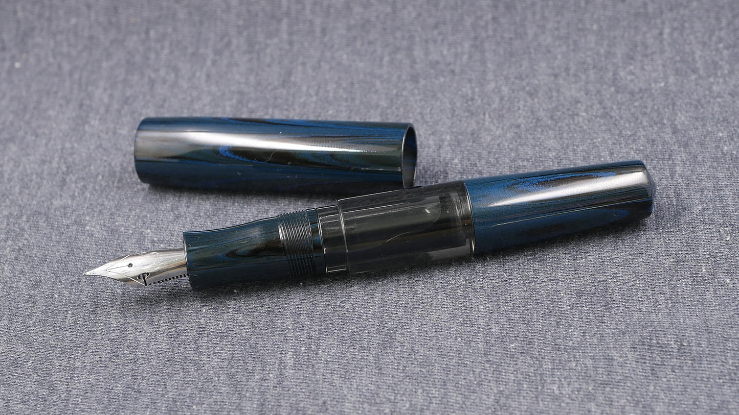 Townsend - Large – Nikko Blue ripple ebonite - syringe filler - #8 and #6 nib