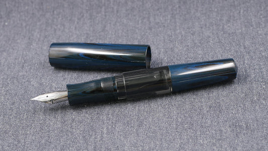 Townsend - Large – Nikko Blue ripple ebonite - syringe filler - #8 and #6 nib
