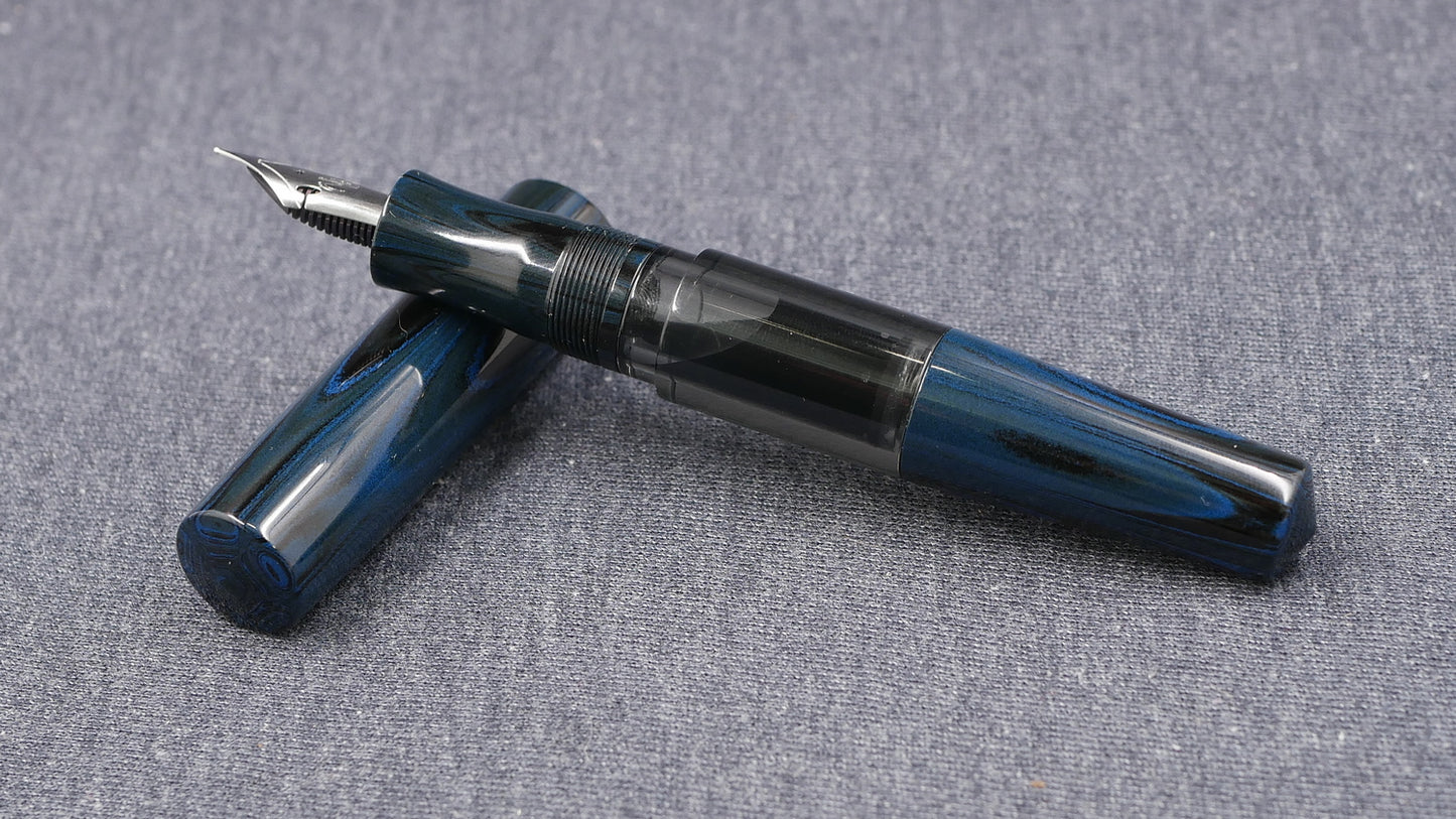 Townsend - Large – Nikko Blue ripple ebonite - syringe filler - #8 and #6 nib