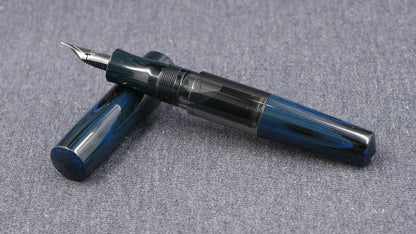 Townsend - Large – Nikko Blue ripple ebonite - syringe filler - #8 and #6 nib