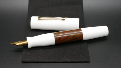 Orville - oversize - White and Dark Autumn ripple ebonite, doublet - clip - #6 nib