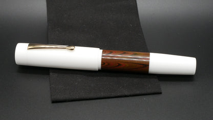 Orville - oversize - White and Dark Autumn ripple ebonite, doublet - clip - #6 nib