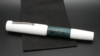 Orville - oversize - White and Deep Sea ripple ebonite, doublet - clip - #6 nib