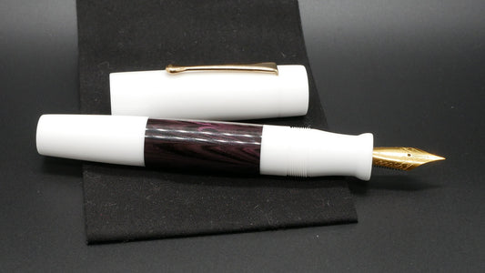 Orville - oversize - White and dark purple ripple ebonite, doublet - clip - #6 nib