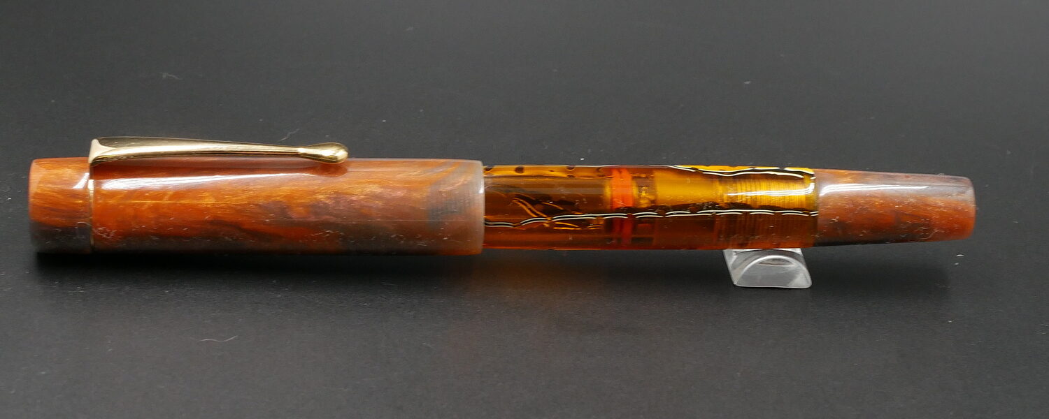 Orville - Small - D Squared Orange Abalone & orange web water acrylic - clip - piston - #6 nib