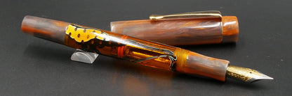 Orville - Small -  D Squared Orange Abalone & orange web water acrylic - clip - piston - #6 nib