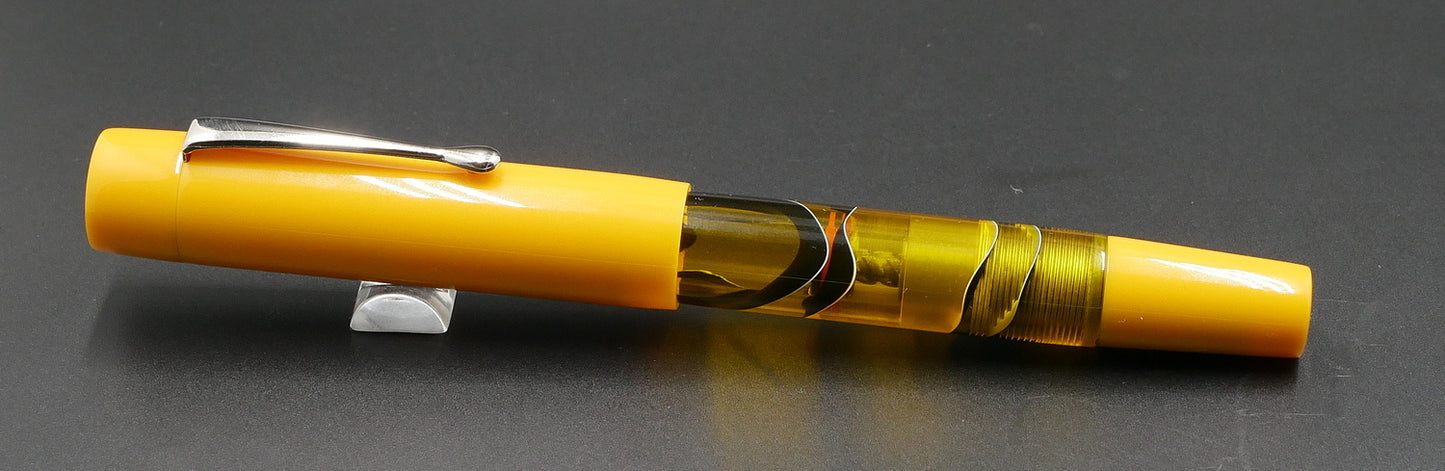 Orville - Medium - Solid Yellow and Bumblebee water acrylic - clip - piston - #6 nib