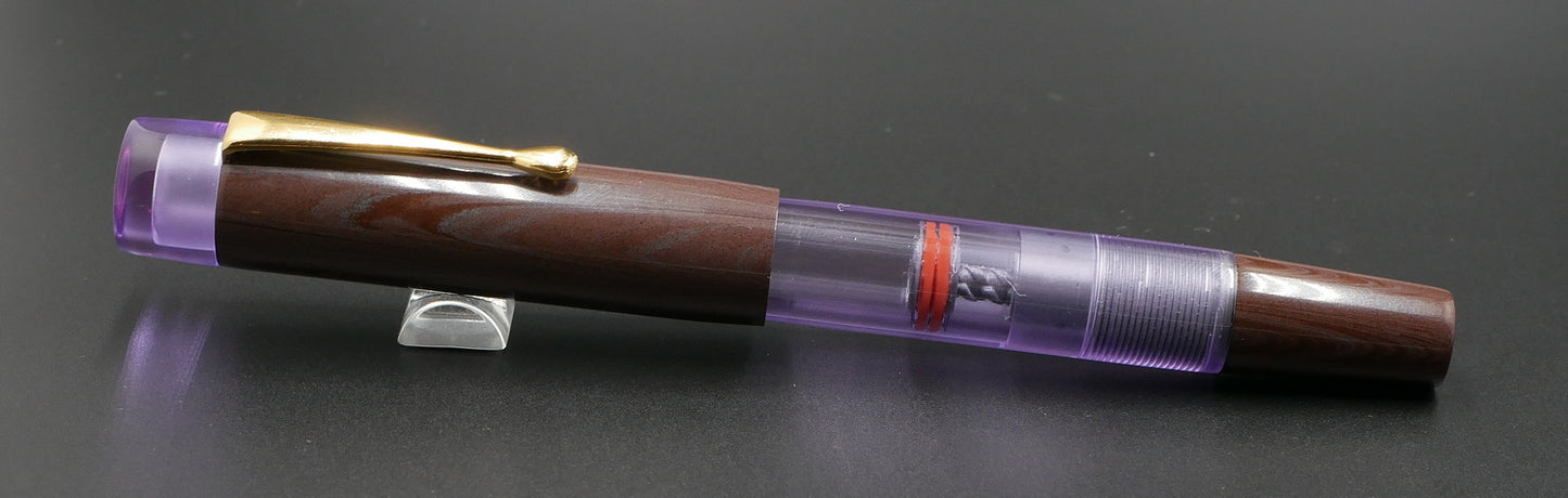 Orville - Medium -  Nikko Purple/Pink ebonite and clear purple acrylic - clip - piston - #6 nib