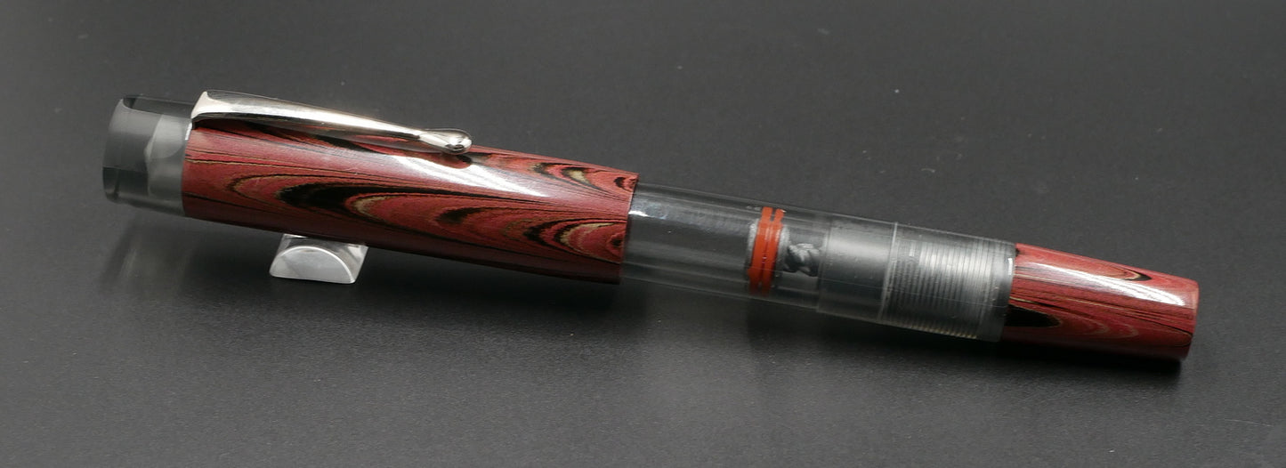 Orville - Medium - Nikko Antique Rose ebonite and clear gray acrylic - clip - piston - #6 nib