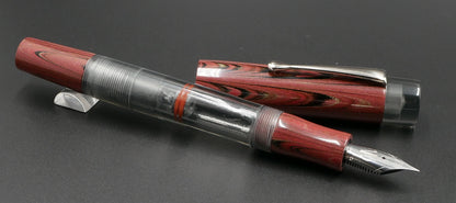 Orville - Medium - Nikko Antique Rose ebonite and clear gray acrylic - clip - piston - #6 nib