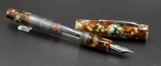 Orville - Medium - Conway Stewart Coral Green & clear gray acrylic - clip - piston - #6 nib