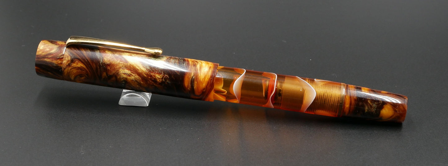 Orville - Medium - Muttblanks amber and amber water acrylic - clip - piston - #6 nib