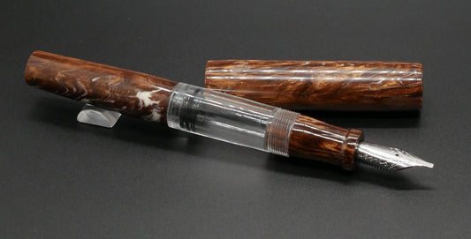 Orville - Medium - CORRL old brown resin and clear - syringe - #6 nib