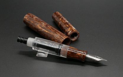 Orville - Medium - CORRL old brown resin and clear - syringe - #6 nib