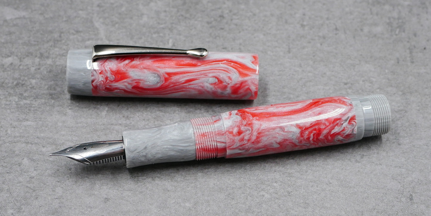 Como - Medium -  Corrl Creatons Red Steel with gray swirl acrylic - clip - #6 nib