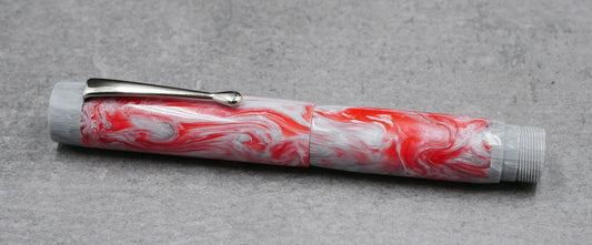 Como - Medium -  Corrl Creatons Red Steel with gray swirl acrylic - clip - #6 nib