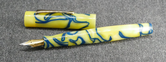 Gibby - Medium - Omas blue and yellow acrylic - #6 nib - clip