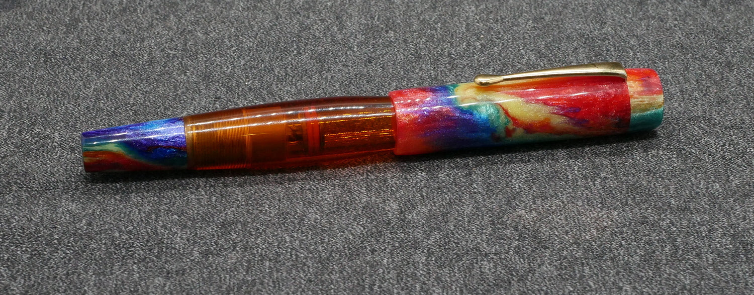 Gibby - Medium - McKenzie Oil Slick resin and Dark Orange acrylic - piston - clip - Jowo #6